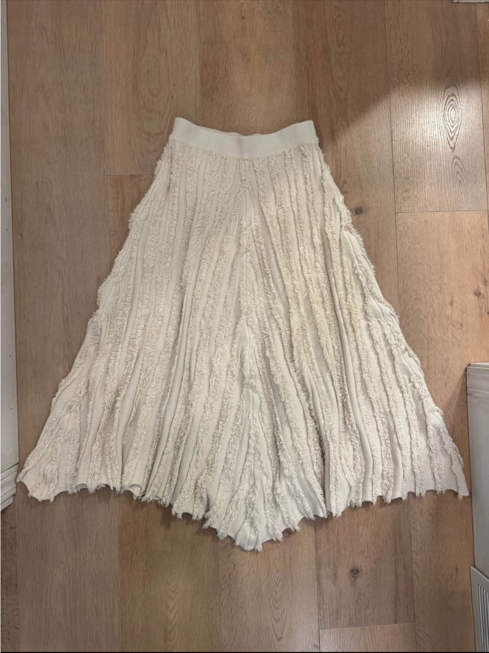 Cream Textured A-Line Midi Skirt